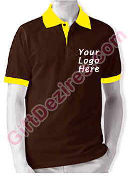 Designer Cocoa and Yellow Color Polo T Shirts With Company Logo